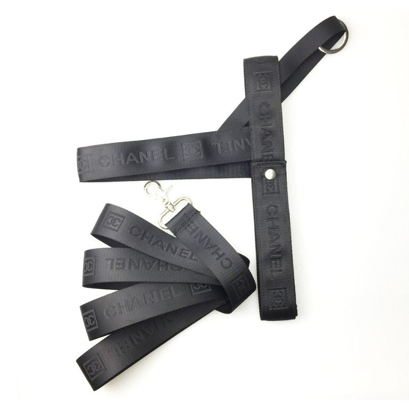 Black colour Chanel Dog harness and leash set
