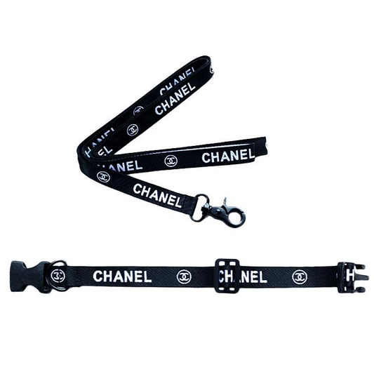 Chanel black colour dog collar and leash