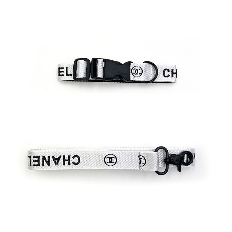 CHANEL Dog Collar 22-26cm & Chain Dog Leash 122cm Set Mint
