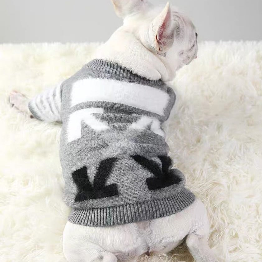Hand Made 100% Wool Dog Sweater - White Tiger Stripe
