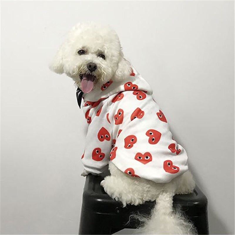 White colour dog hoodie in heart shape print