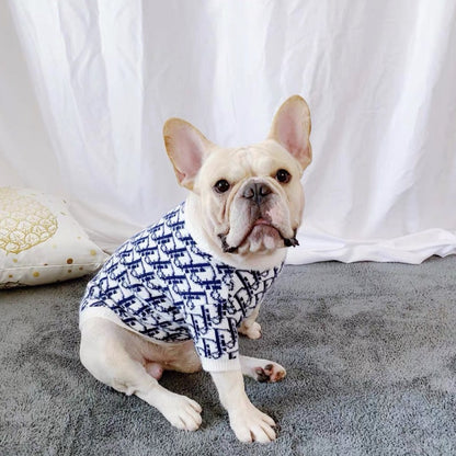 french bulldog wearing dior monogram sweater
