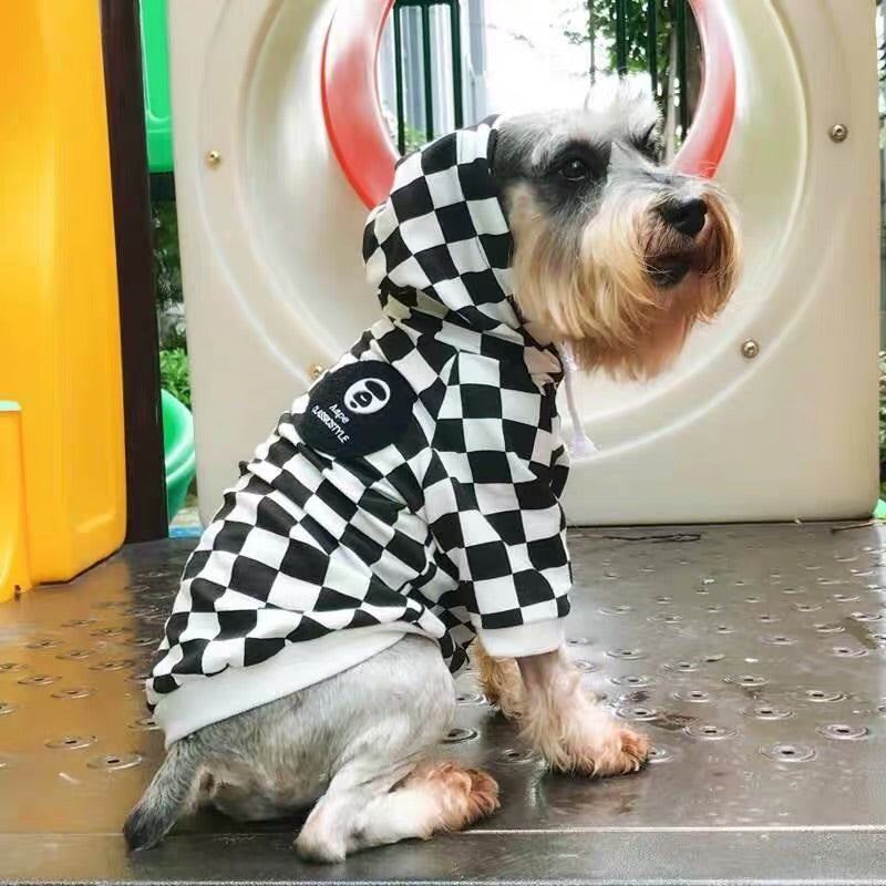 black and white checked dog hoodie