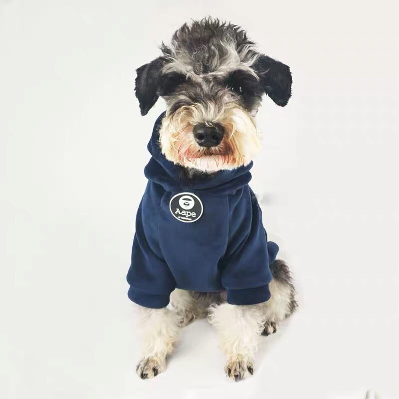 Navy colour bape dog hoodie in fleece material