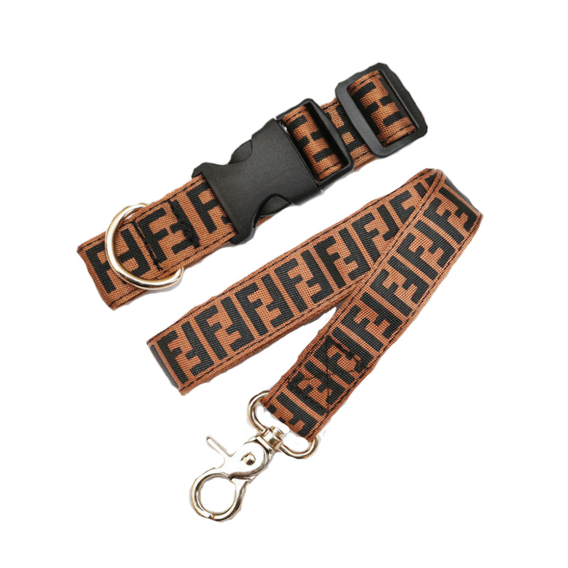 Fendi Monogram Dog collar and Leash Set