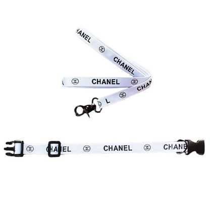 Chanel white colour dog collar and leash