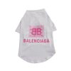 White pet shirt with pink Balenciaga logo on a white background