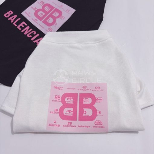 White t-shirt with pink Balenciaga logo on a white background