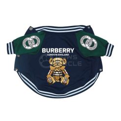 Burberry dog outfit with logo and teddy bear design on a white background