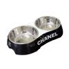 chanel black double feeding bowl