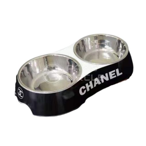 chanel black double feeding bowl