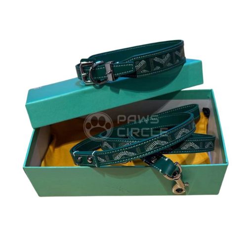 goyard dog collar and leash in green