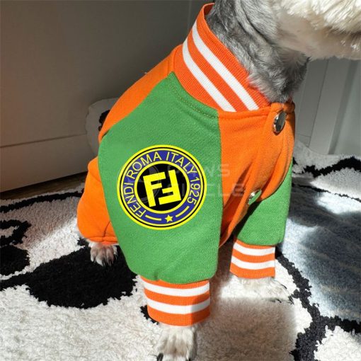 Fendi dog varsity jacket with bear design in orange color