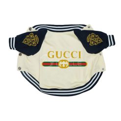 Dog outfit with Gucci logo on a white background