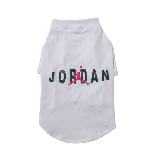 White pet shirt with 'Jordan' and logo on a white background