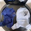 moncler four legged dog sweat suit in blue, gray and beige