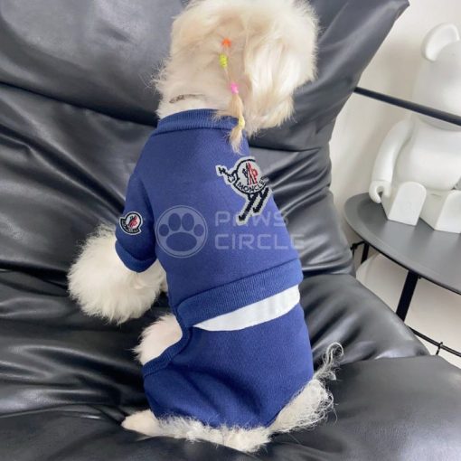 moncler four legged dog sweat suit in blue, gray and beige