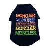 Black Moncler pet shirt with colorful 'Moncler' text on a white background