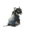 Dog wearing a denim jacket on a white background