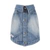 Denim skirt with button details on a white background