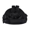 Black tactical helmet with mesh design and straps on a white background