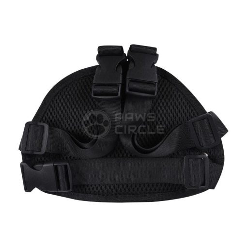 Black tactical helmet with mesh design and straps on a white background