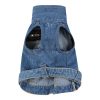 Blue denim pet vest on a white background