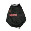 Black sports dog jacket with 'Sports Made' text on a white background