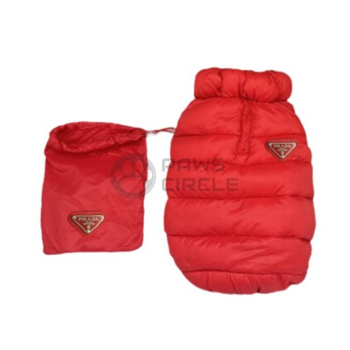 prada light down jacket for dog in red