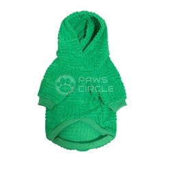 green dog hoodie with weave pattern