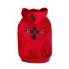 Red Chrome Hearts dog hoodie with decorative crosses on a white background