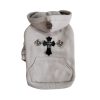 Gray Chrome Hearts dog hoodie with decorative cross and buttons on a white background