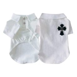 White pet chrome hearts shirt with black cross design on a white background