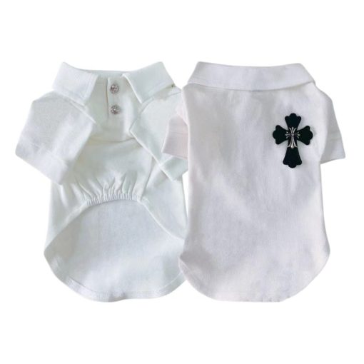 White pet chrome hearts shirt with black cross design on a white background