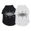 Black and white Chrome Hearts dog tee shirts with decorative patterns on a white background