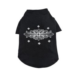 Black Chrome Hearts  pet shirt with white decorative design on a white background