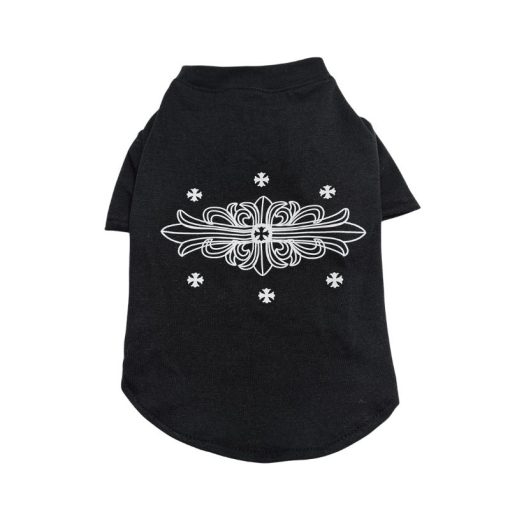 Black Chrome Hearts pet shirt with white decorative design on a white background