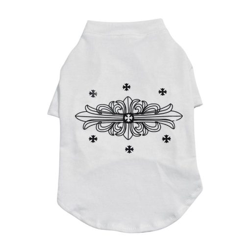 White Chrome Hearts pet shirt with black decorative design on a white background