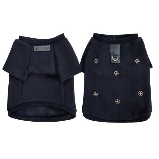 Two black dog chrome heart sweater with decorative cross on a white background