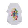 White Chrome Hearts dog tee shirt with colorful cross designs on a white background