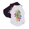 White pet shirt with colorful cross design on a white background