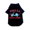 Black dog sweater with Polo Ralph Lauren logo and scooter design on a white background