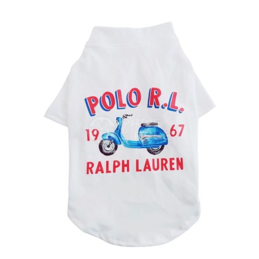 White t-shirt with Polo Ralph Lauren logo and scooter graphic on a white background