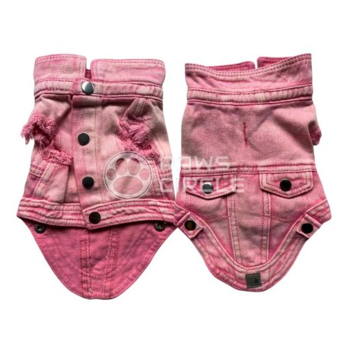 washed denim jacket for dog in pink