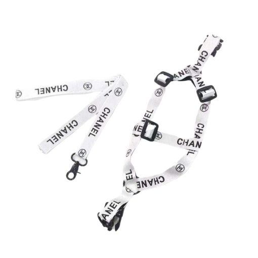 Chanel dog harness and leash walking set in white