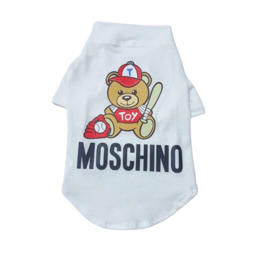 White Pawchino Baseball Bear dog t-shirt with sporty bear graphic