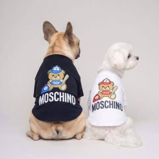 Two small dogs wearing Pawchino Baseball Bear tees