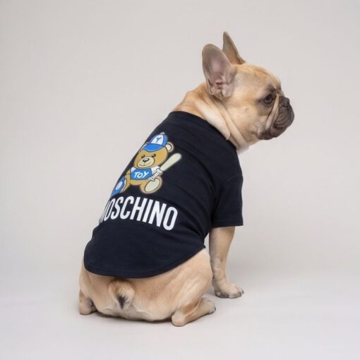 Back view of the black Pawchino Baseball Bear dog t-shirt