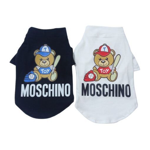 Black and white Pawchino Baseball Bear dog t-shirts with sporty bear graphic