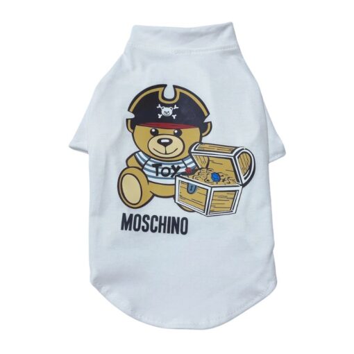 White Pawchino Pirate Bear dog t-shirt with pirate bear print